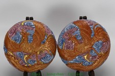 5.7''Old Enamel Colour Porcelain Gold Phonix Bird Weeping Willow Pillow Pair