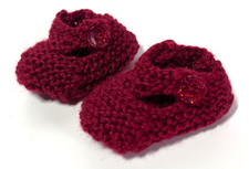 New Handmade Knitted Baby 0-3 Months or Doll Booties/Shoes - Dark Red Buttons