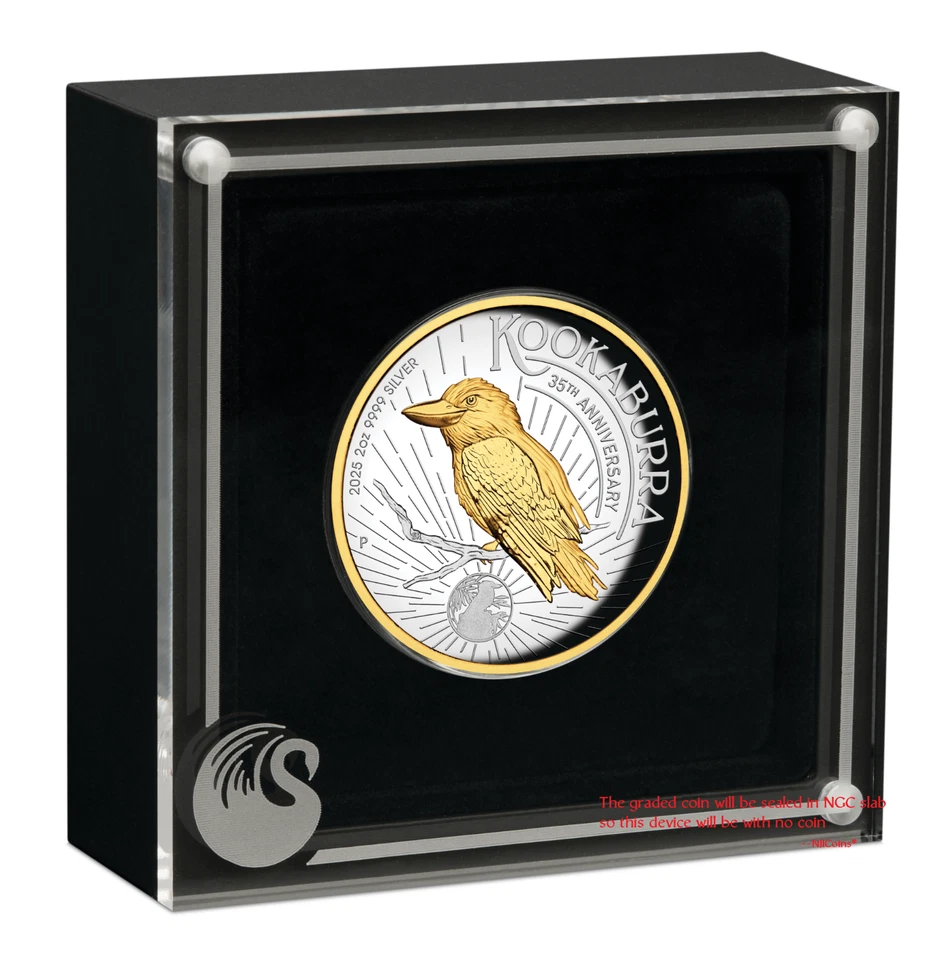 Moneda de 2 dólares Australia 2025 PRUEBA DORADA ALTO RELIEVE 2 oz plata Cucaburra NGC PF70 FR Foto 4 de 4