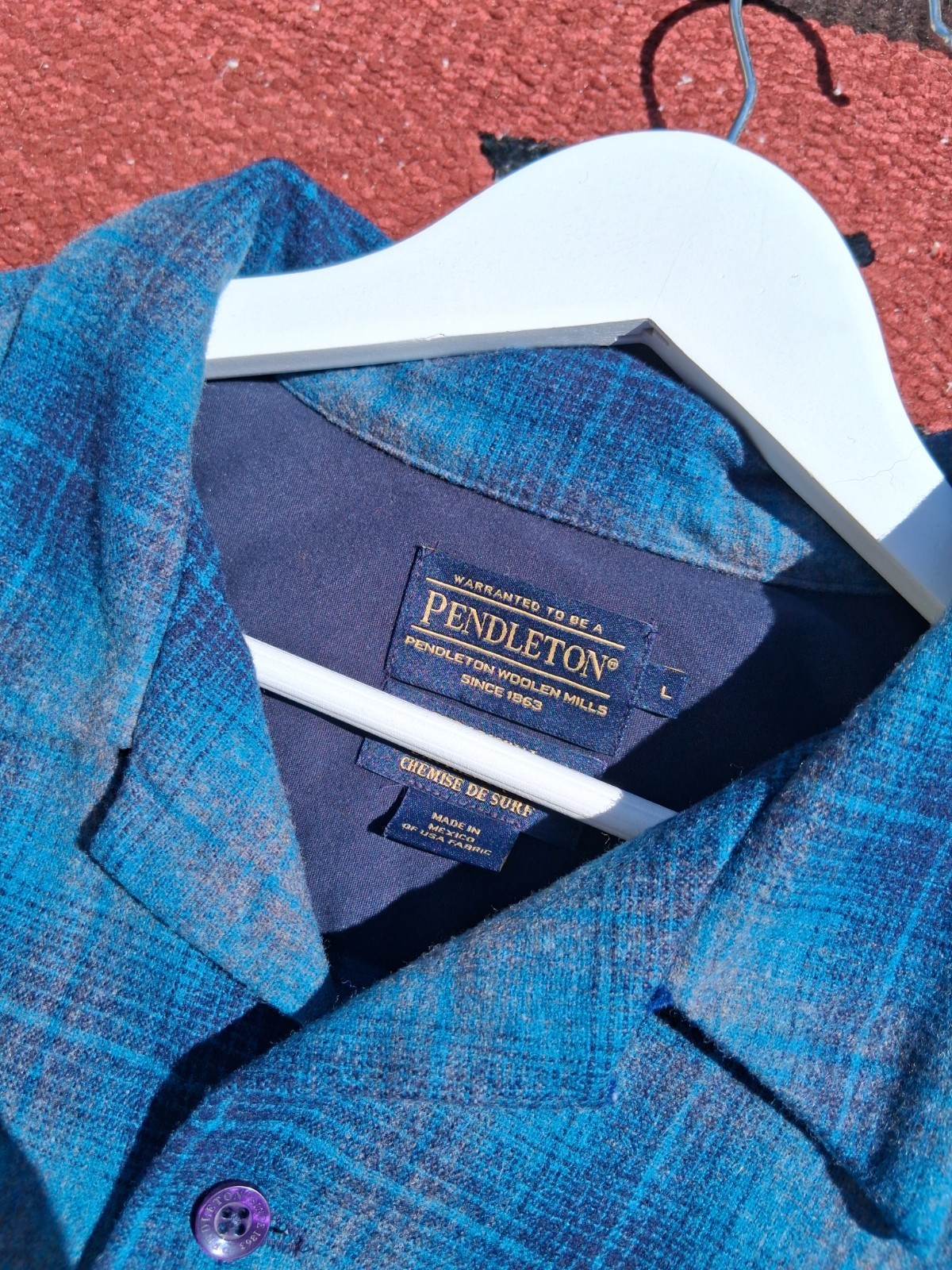 Pendleton Wool Loop Collar Board Shirt Large Blue… - image 2