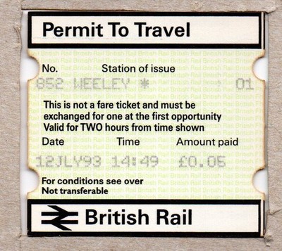 Weeley 01 - PERTIS Permit to Travel - Essex - destaffed late 1993?