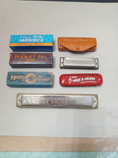 Vintage Harmonica Lot of 7 Butter Fly, Hohner's, Blues Band, Pocket Pal.