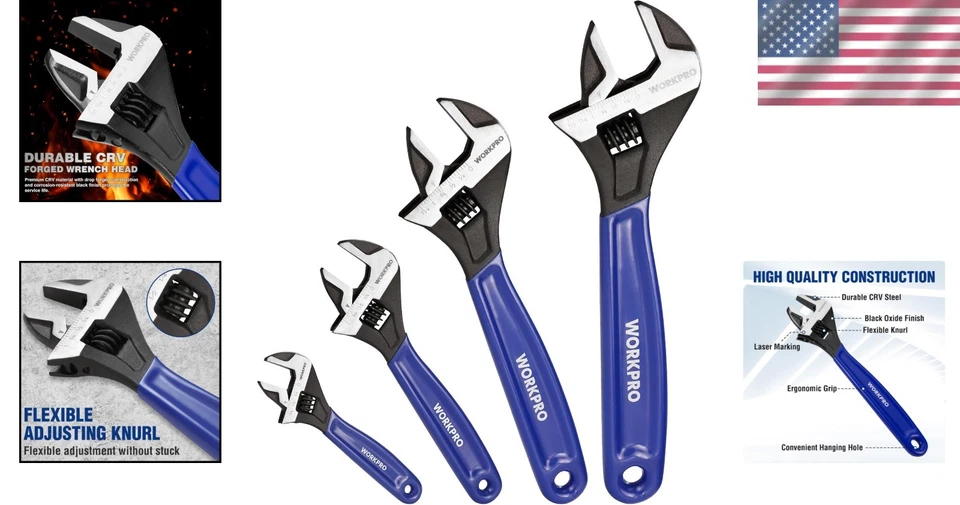 Black Oxide Wrench Set, 6-12 Inch, Wide Jaw, Home & Garage - Image 2 of 4