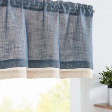 Linen Valance for Farmhouse Living Room Windows 16 Inch Slubbed Crossed Double L