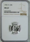 1941 S Mercury Silver Dime NGC Graded MS67 GEM Uncirculated
