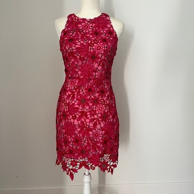 Adelyn Rae Mila Lace Floral Embroidered Mini Sheath Dress Red Pink Small |  eBay