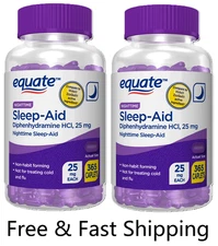 2pack Equate Diphenhydramine HCI Nighttime Sleep-Aid Caplets, 25 mg, 365 Ct
