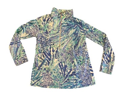 Lilly Pulitzer Skipper Popover Squeeze The Day Blue Green Floral Half Zip Medium
