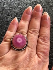 Artisan Pink Solar Quartz Oval Ring Droplet Bezel Size 8