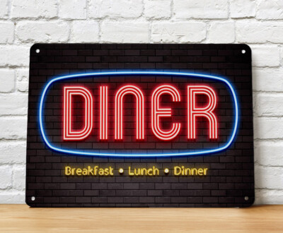  Diner Neonlichteffekt DRUCK Blechschild - American 50's Diner Wand A4 Schild