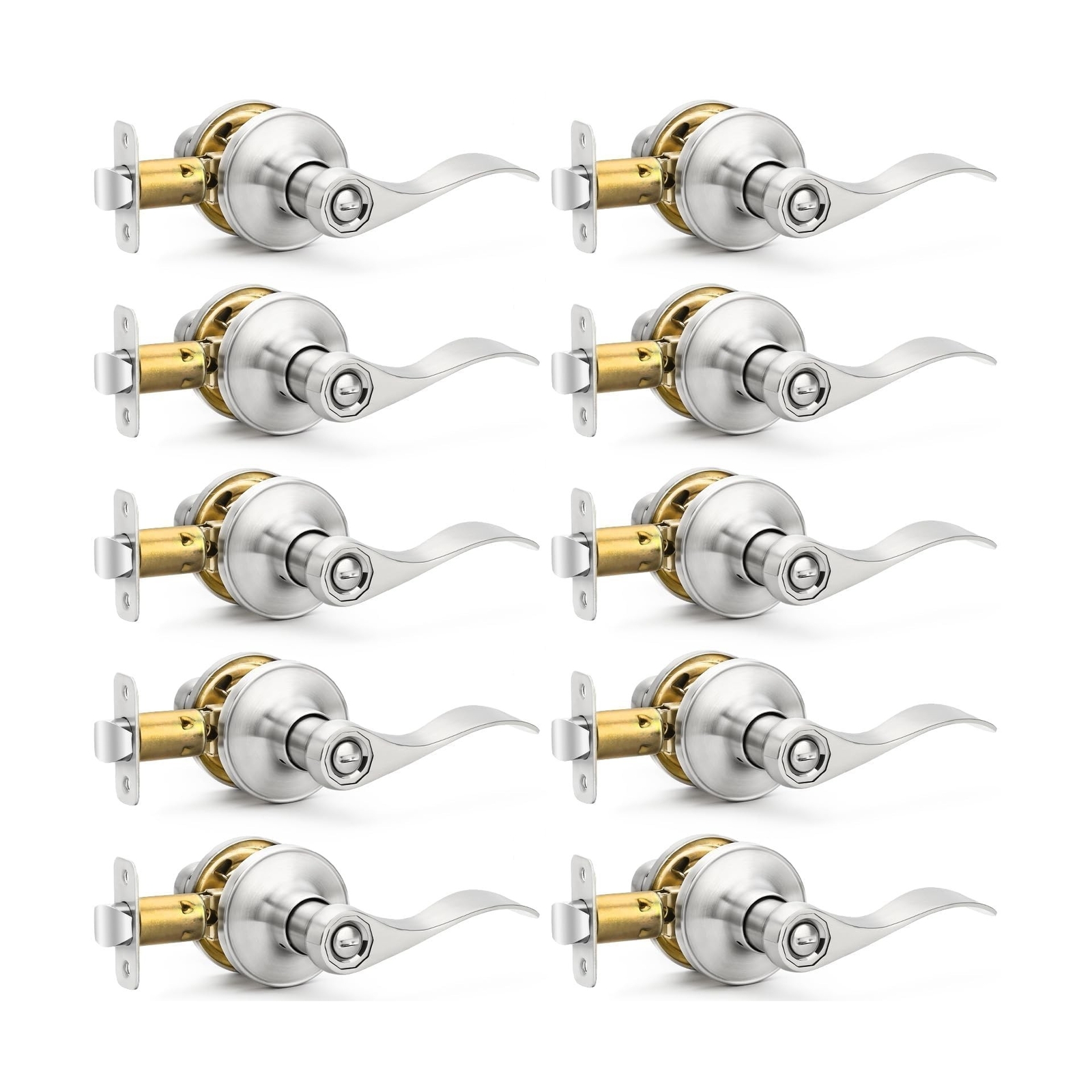 10 Pack Brushed Nickel Door Handles Privacy Door Levers, Heavy Duty Bed and B...