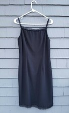 Vintage 90s City Triangles cocktail slip dress black square neck lace trim 11 M