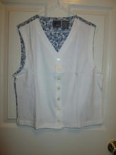 Liz Wear Knit Button Front Floral Back Vest Size Medium Vintage