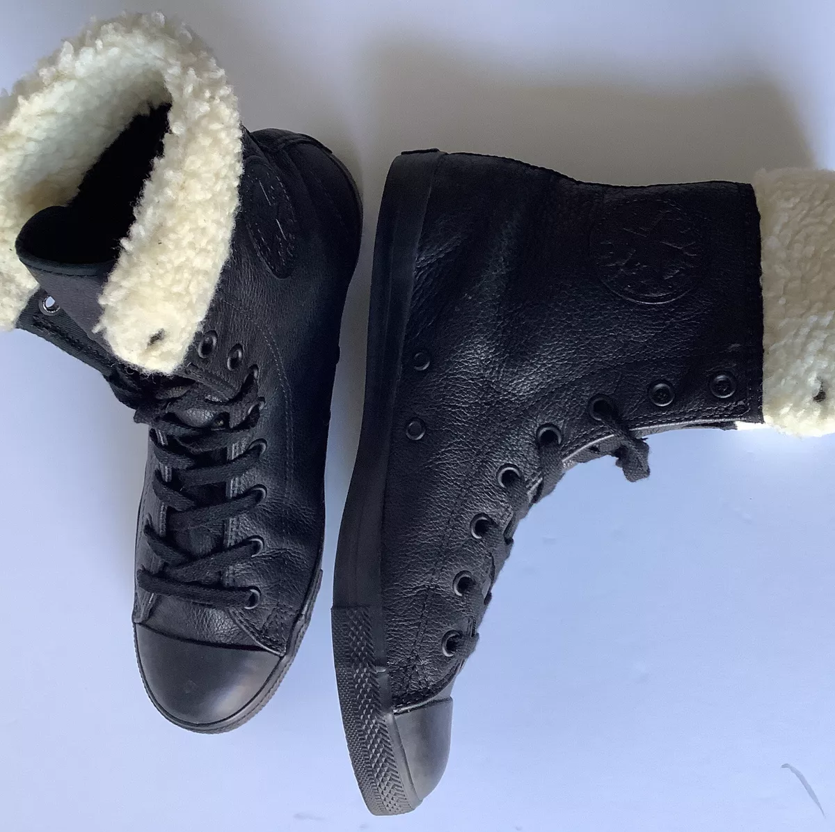 CONVERSE LEATHER BOOTS FOLD OVER FUR TRIMMED LACE UP UK6 EU39