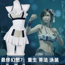 Final Fantasy 7 Tifa Lockhart Cosplay Custome Swimwear Outfit Women White Suit