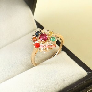 Authentic Natural Navaratna Gemstone With 18k Gold Plated Silver Women's Ring #1142