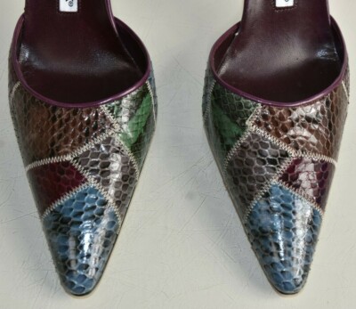 $1195 NEW Manolo Blahnik INISODO Python Dorsay Snake Blue Grey Burgundy Shoes 40