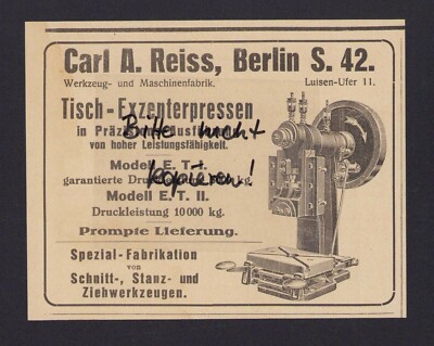 BERLIN, Werbung 1929, Carl A. Reiss Werkzeug-Maschinen-Fabrik