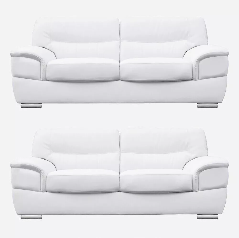 Manchester White Leather Sofas 2 x 3 Seater 198cm Sofa Set FREE DELIVERY