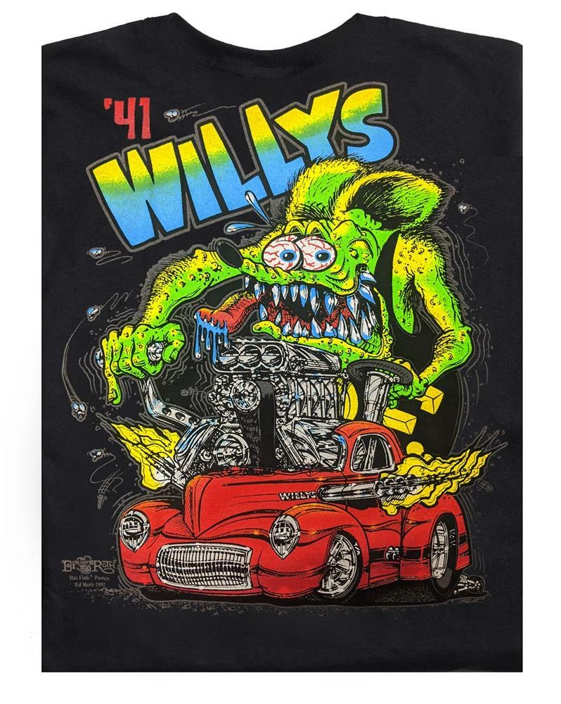 Men's Ed Big Daddy Roth Rat Fink 41 Willys Black Cotton T-Shirt M-3XL RF31B
