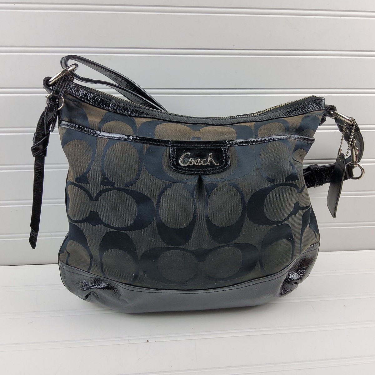 Coach Signature F19727 Patent Trim Crossbody Shoulder Handbag 