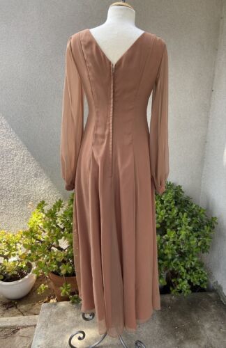 Vintage Elegant Maxi Dress 70s Emma Domb CA Chiffon Brown Cream 8 - Picture 2 of 12