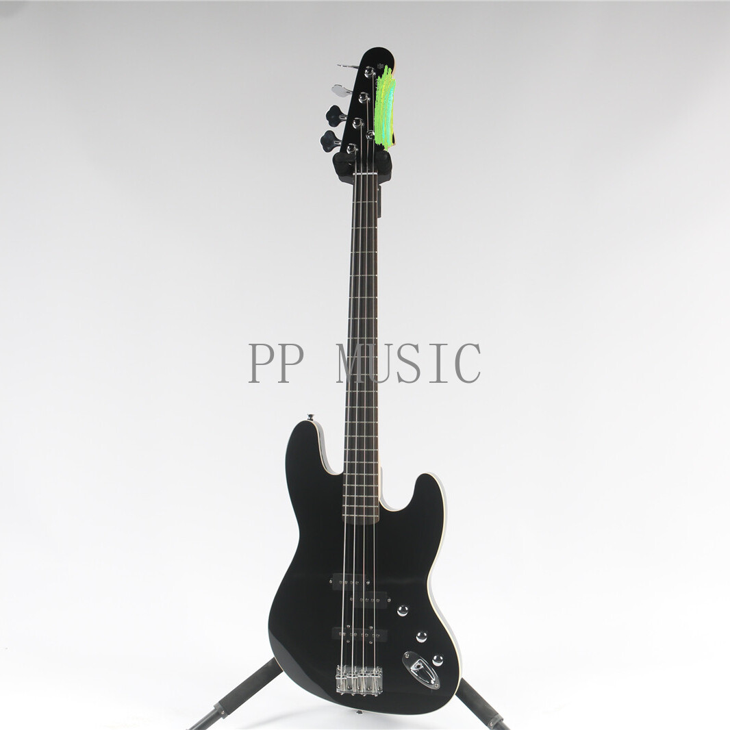 4 String Black Jazz Bass Electric Guitar Solid Body Chrome