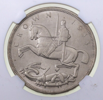 1935 G. Britain Crown Jubilee Coin, Incuse Edge Lettering MS-63+