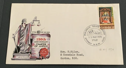 Australia FDC WCS 1974 150th Anniversary Charter of Justice