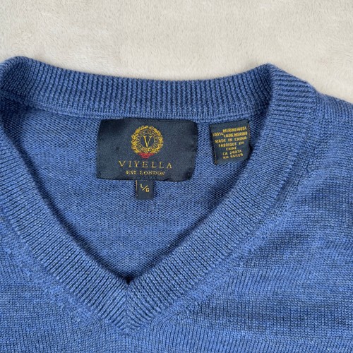 Viyella Blue V Neck Pullover Sweater Mens L 100% Merino Wool - Picture 3 of 7