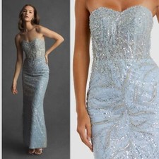 Mac Duggal 20544 Size 8 Light Powder Blue Strapless Embellished Gown Maxi Dress