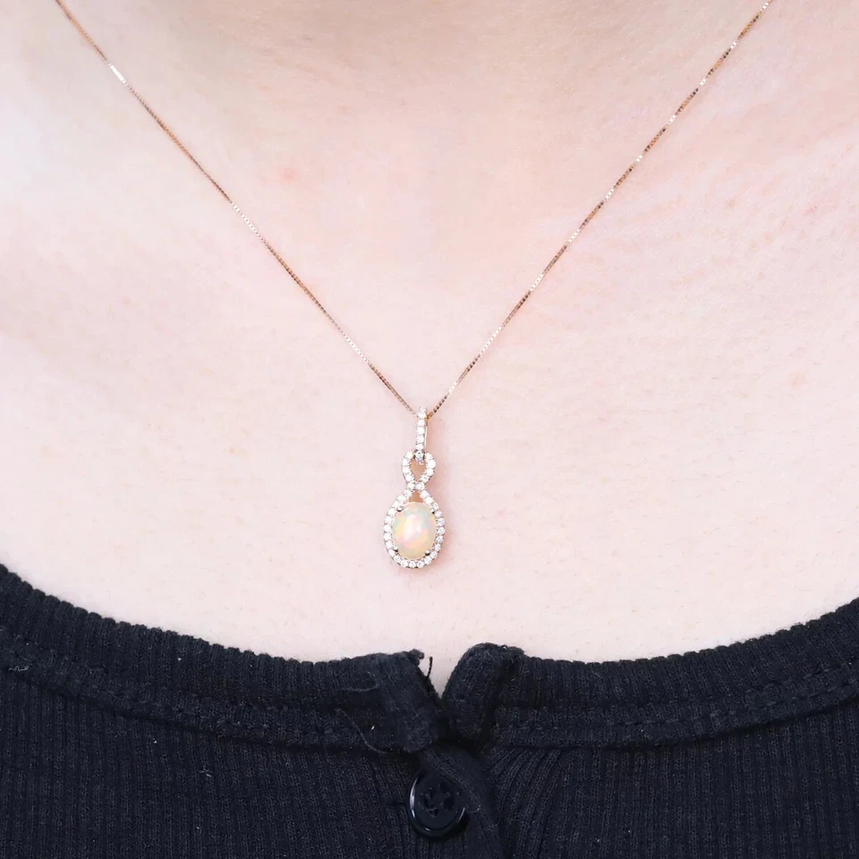 0.85 Karat Natürlicher Afrikanischer Opal Und Diamanten Anhänger ohne Kette 10K - Bild 2 von 4