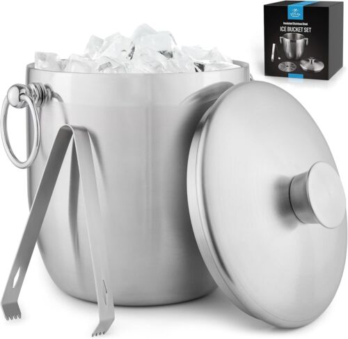 Kitchen Stainless Steel Double-Wall Insulated Ice Bucket - 3 Liter
