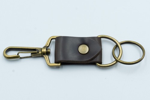 Leather Belt key clip holder detachable keychain security loop keyring BROWN - Picture 6 of 6