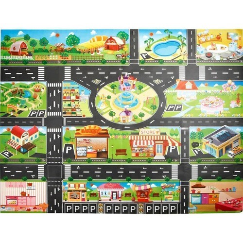 Kinderteppich Doppelseitig Straßenteppich Spielteppich Spielmatte Auto Straße. - Bild 3 von 12