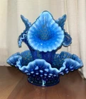 Fenton Hobnail Sapphire Blue Opalescent Epergne 3 Horn Large