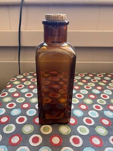 Antique Amber Apothecary Bottle - Wm. S Merrell Chemical Co - Cork Top W/ Label