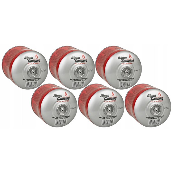6x Cartucho de Gas Propano-Butano 500g Alpen Camping IK008