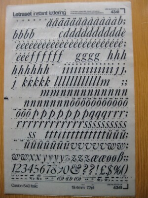 1 x Letraset Lower & Num CASLON 540 ITALIC 72pt 19,4 mm Bogen 4341 (bb)