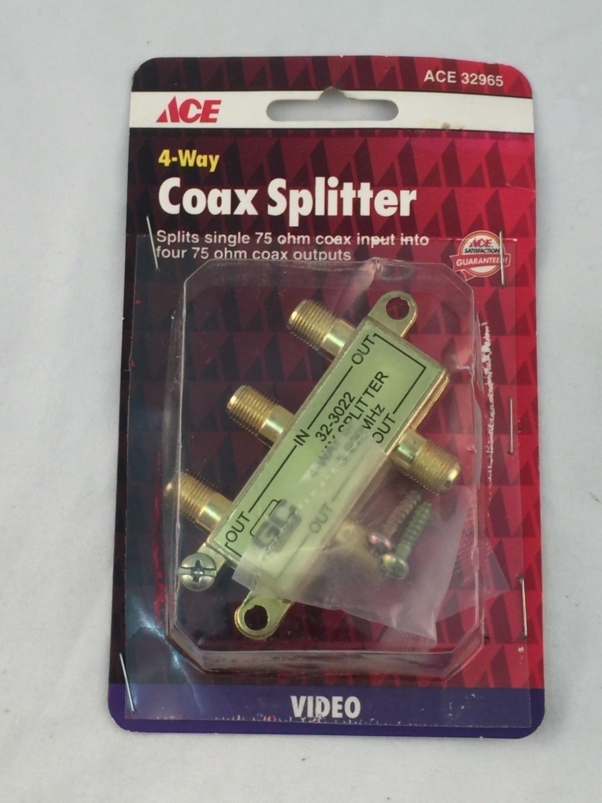 ACE HARDWARE ACE 32969 2WAY COAX VIDEO SPLITTER SINGLE 75 OHM INPUT TO