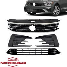 Front Upper Lower Grille /Fog Light Grill For 2016-2019 Volkswagen Passat R-Line