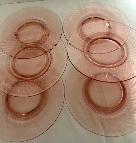 Imperial Depression Glass Salad Plate, Pink, 8", Optic Swirl Pattern, Footed (6) - Picture 1 of 7