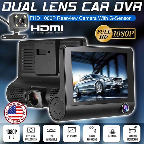 4"Car DVR Dual Lens Dash Cam Front / G-sensor Rear Video Recorder Camera 1080P