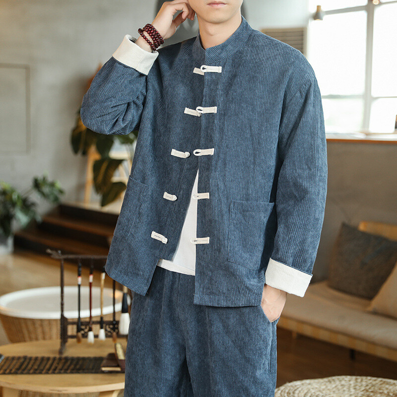 Men Corduroy Jacket Chinese Kung Fu Tang Suit Mandarin Men Corduroy Jacket Chinese Kung Fu Tang Suit Mandarin