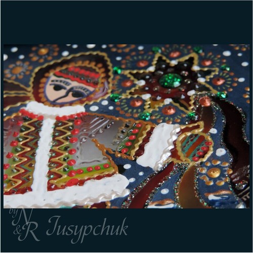 Pintura popular tradicional ucraniana sobre vidrio hecha a mano decoración de pared enmarcada 14x14cm - Imagen 2 de 4
