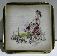 1960`s MCM-Mid Century "Pony Tail Girl & Poodle Dog  In Paris" Ceramic Tile