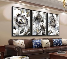 ASDCEUTICALS Large Canvas Wall Art - Framed Floral Abstract Wall Decor Black ...