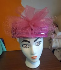 Women's Pink Fancy Dress Hat for Church, Wedding, Formal Event, KY Derby