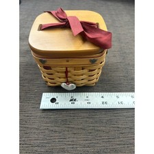 Longaberger Sweetest Gift Small Basket Wood Lid Heart Red Ribbon Liner 2002