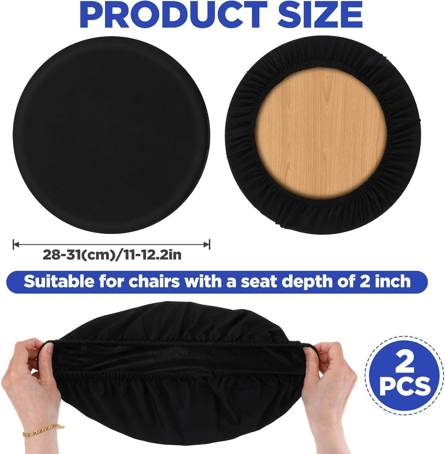 2 Pcs Milk Silk Bar Stool Covers, Black round Stool Cushion, High Elastic Stools